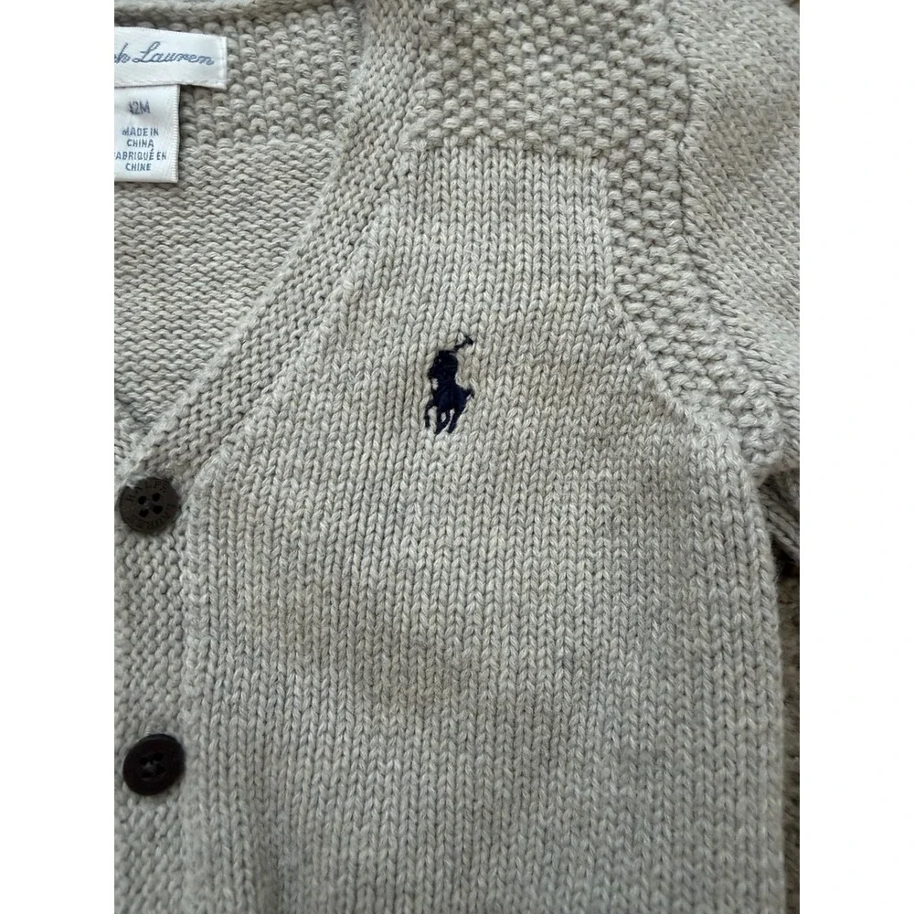 Polo Ralph Lauren Baby Boys Combed Cotton V-Neck Cardigan Gray Size 12 M - Picture 2 of 8